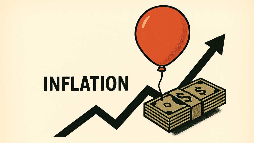 Inflation represented by rising graph and balloon.