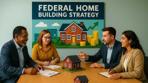 Team discussing federal home building strategy.