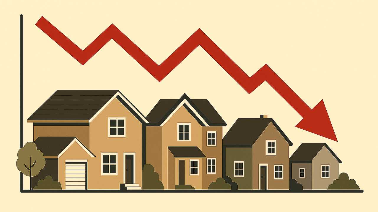 House market decline illustrated with arrow graph.