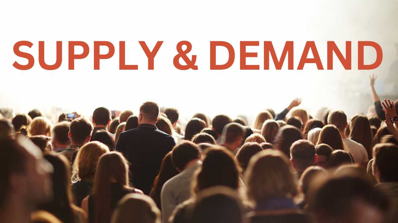 Crowd under supply and demand concept.