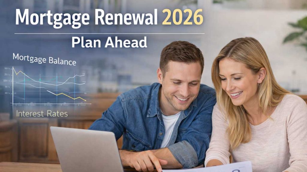 Couple planning mortgage renewal with charts