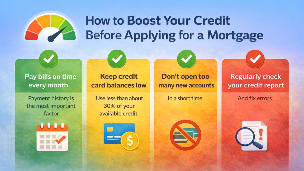 Tips to boost credit before mortgage application.