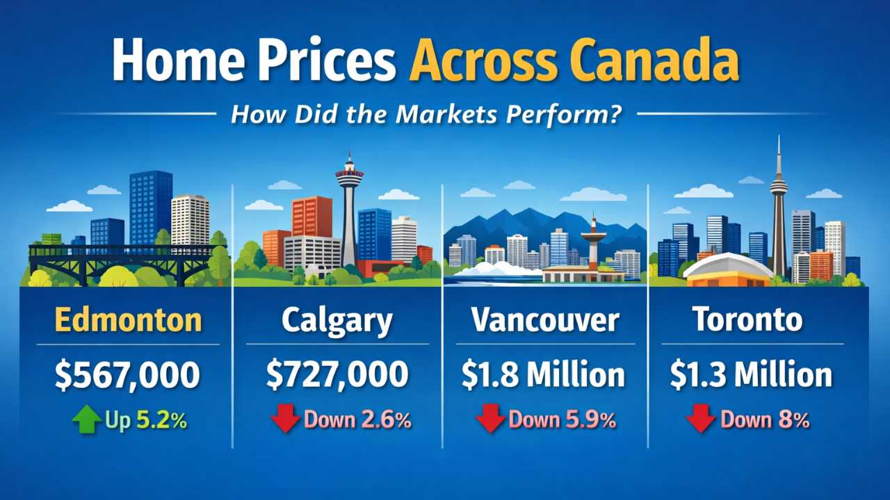 Canadian home prices comparison: Edmonton, Calgary, Vancouver, Toronto.