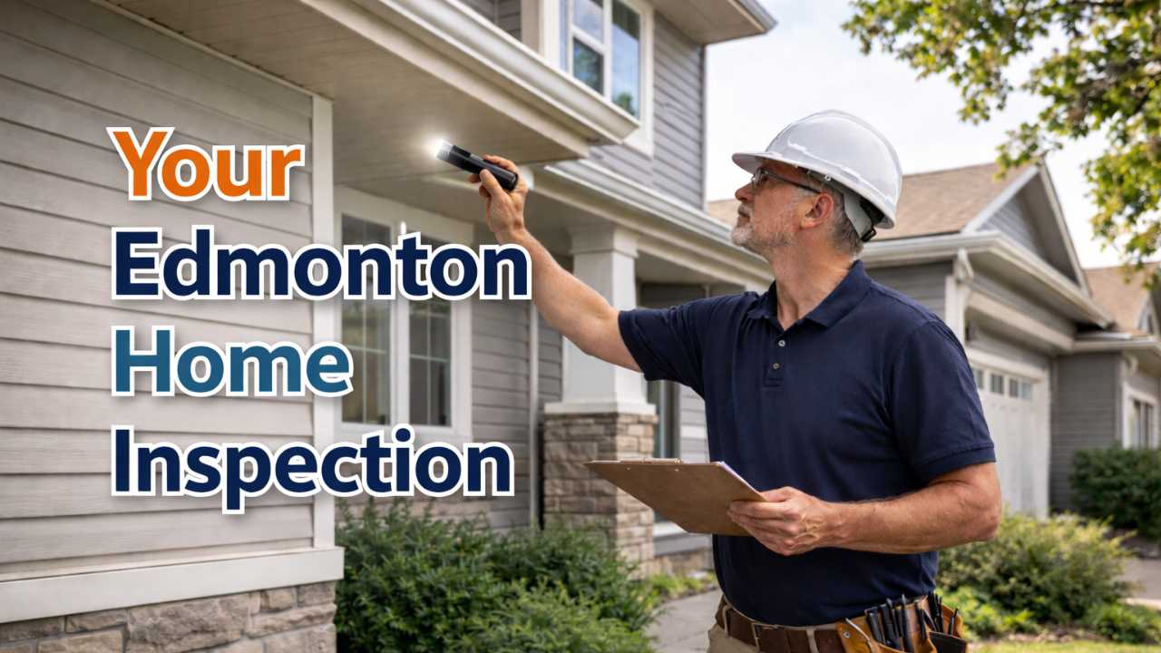 Home inspector examining house exterior in Edmonton
