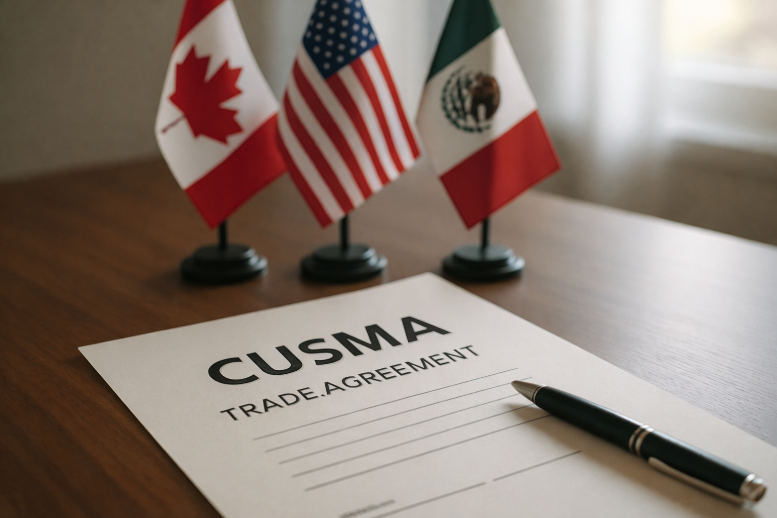 CUSMA Trade Agreement and flags