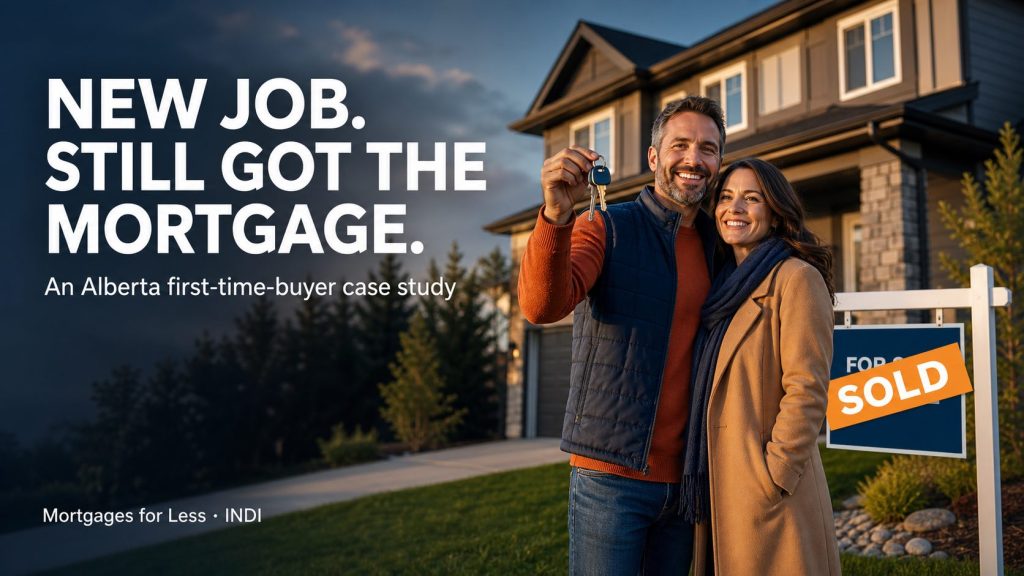 First-time buyers holding house keys in front of their new home with a SOLD sign