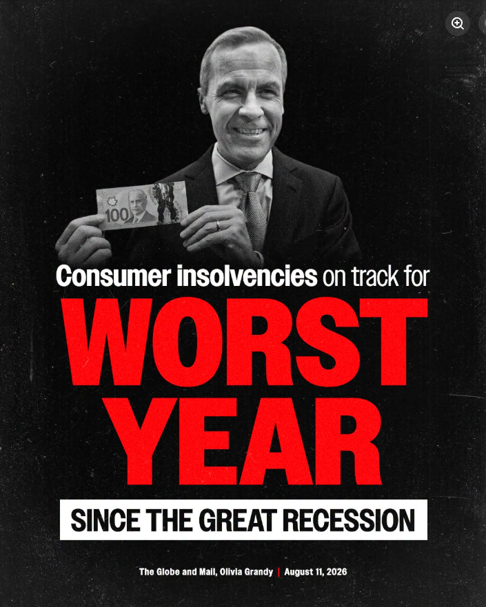 Conservative graphic: Consumer insolvencies on track for worst year since the Great Recession — citing The Globe and Mail.